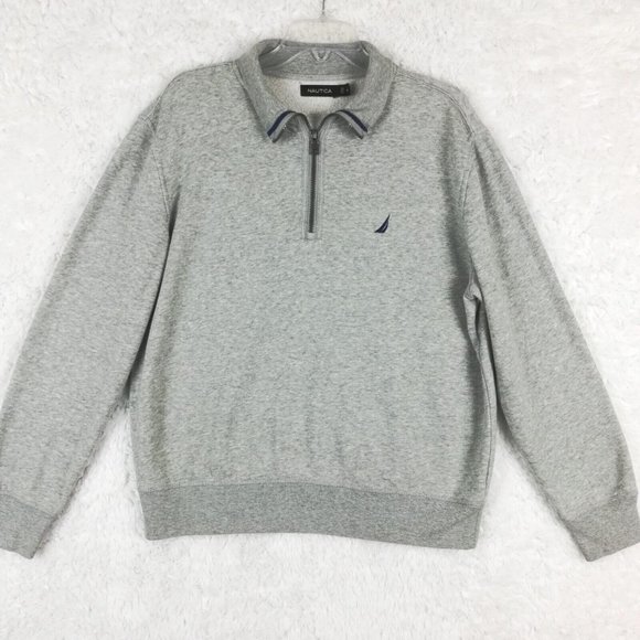 Nautica Mens Sweater 1/2 Zip Gray Heather Embroidered Logo M - Picture 1 of 12